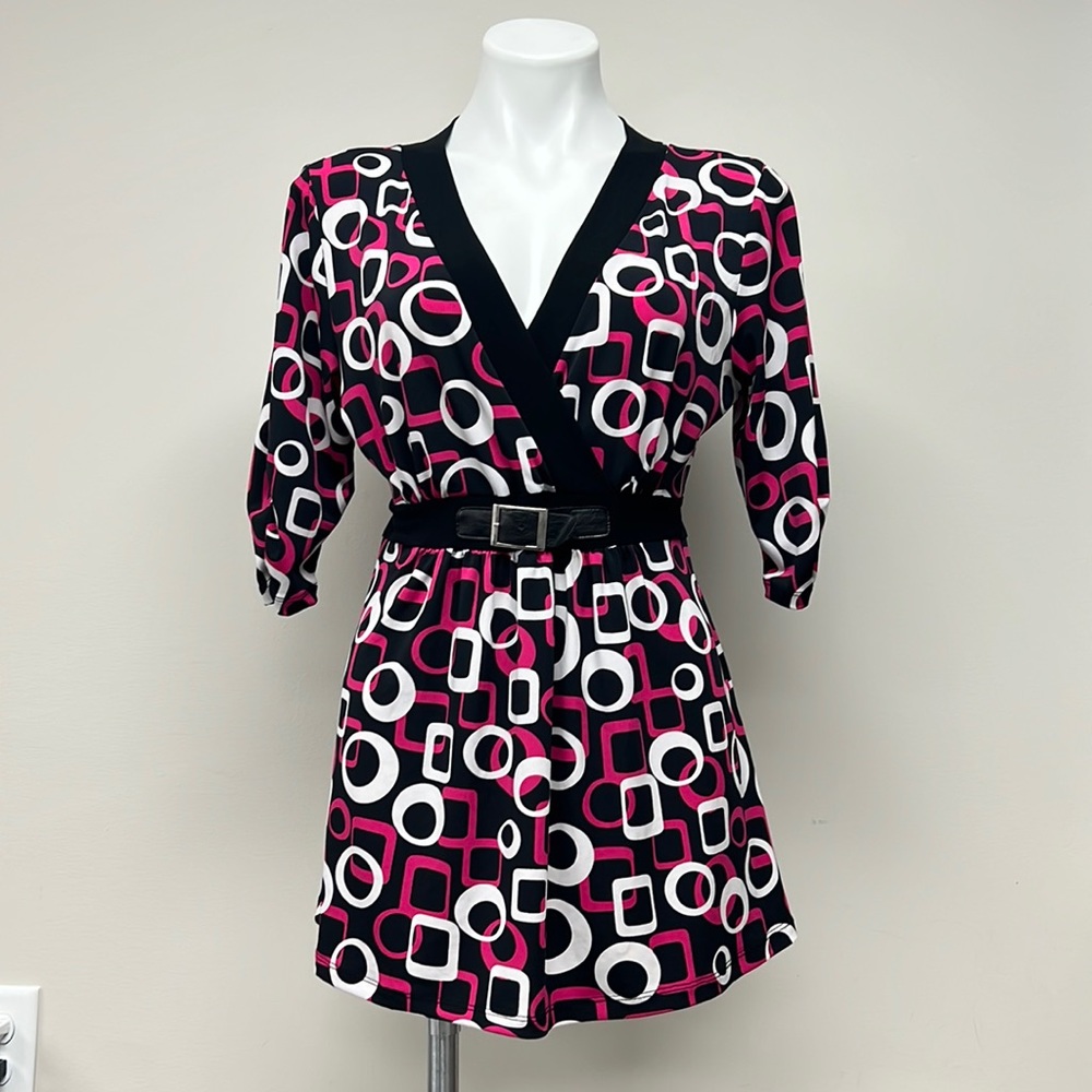 Olivia Page Mid Sleeve Dress with Faux Belt and Waist Tie (L)